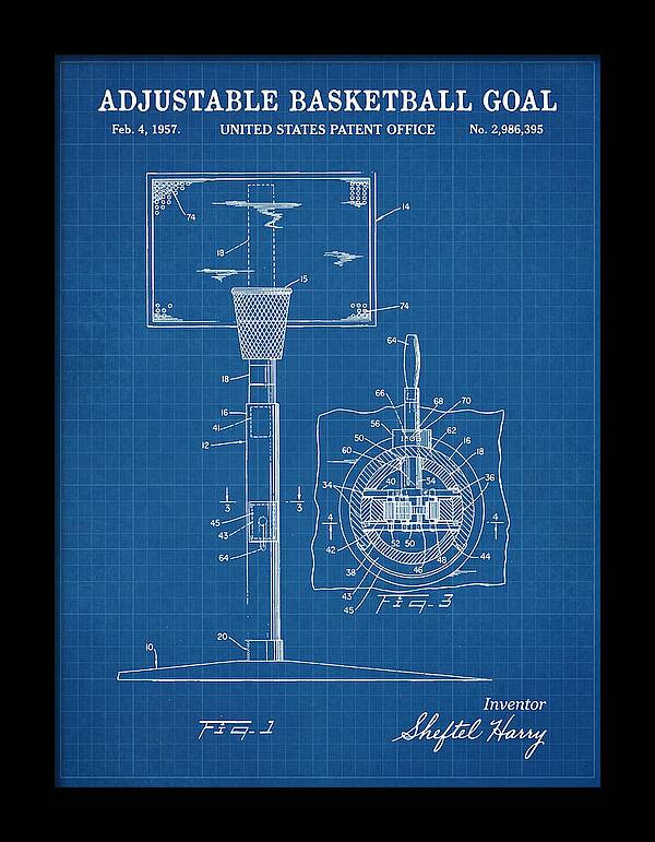 Adjustable Basketball Goal Blueprint Patent Us2986395