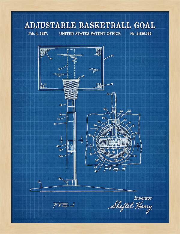 Adjustable Basketball Goal Blueprint Patent Us2986395