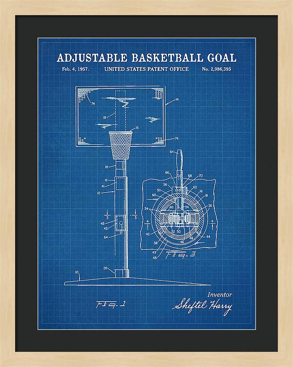 Adjustable Basketball Goal Blueprint Patent Us2986395