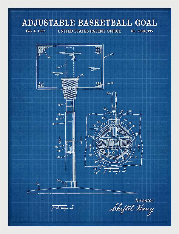 Adjustable Basketball Goal Blueprint Patent Us2986395