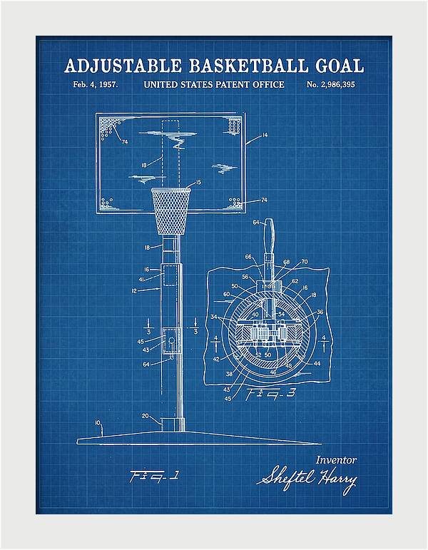 Adjustable Basketball Goal Blueprint Patent Us2986395