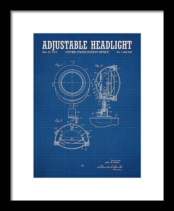 Adjustable Headlight Blueprint Patent Us1250249a