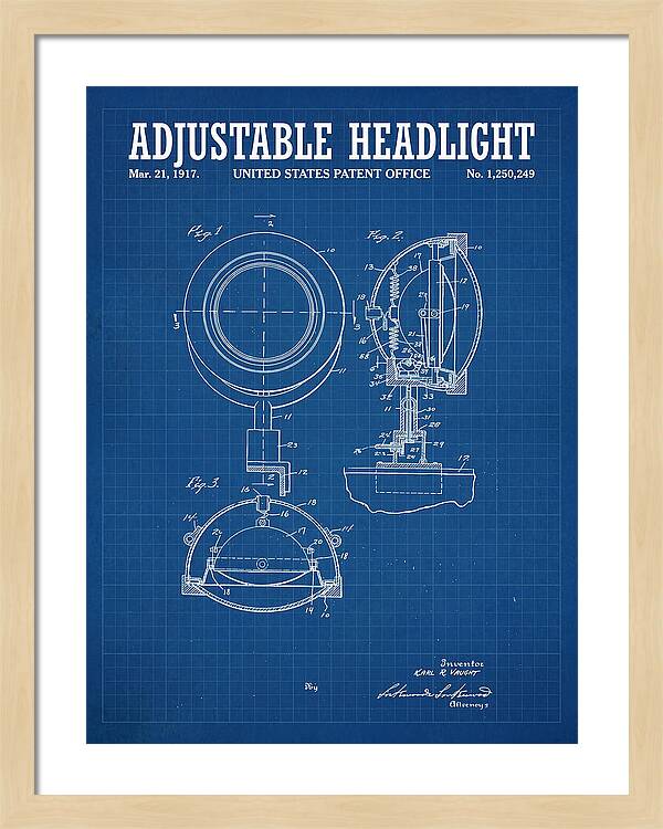Adjustable Headlight Blueprint Patent Us1250249a