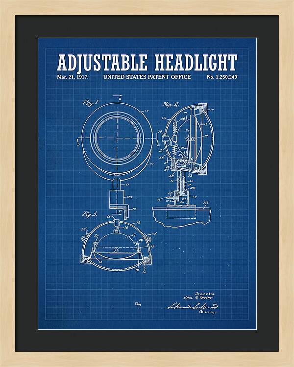 Adjustable Headlight Blueprint Patent Us1250249a