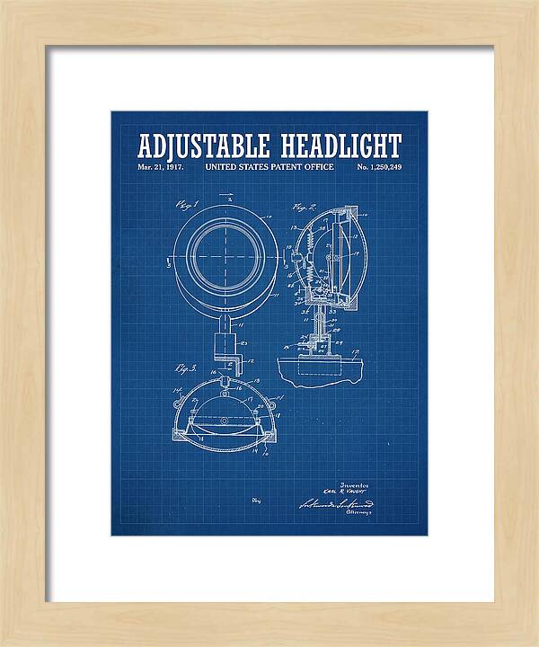 Adjustable Headlight Blueprint Patent Us1250249a