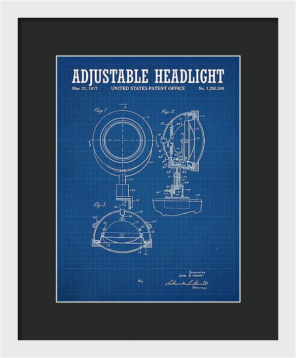 Adjustable Headlight Blueprint Patent Us1250249a