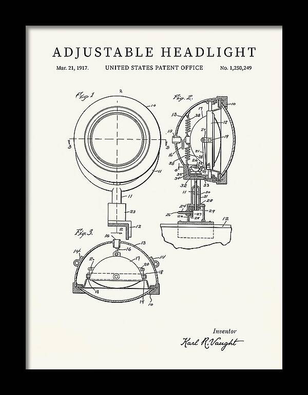 Adjustable Headlight Minimalist Patent Us1250249a