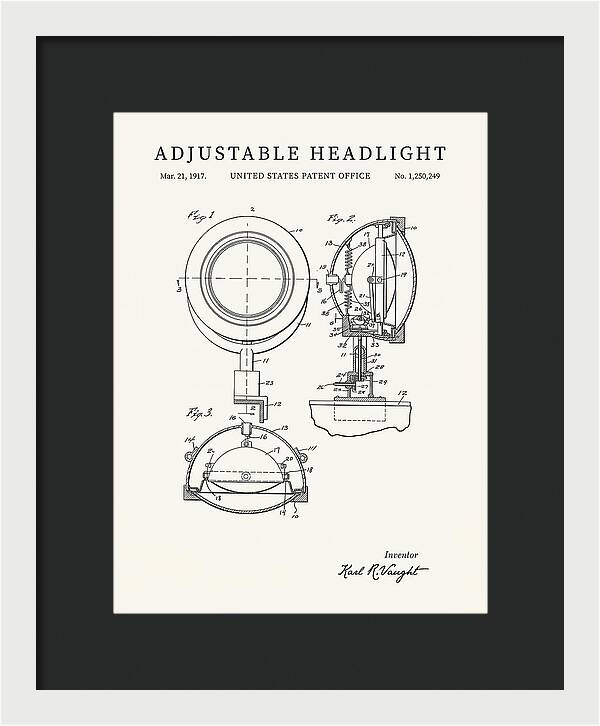 Adjustable Headlight Minimalist Patent Us1250249a