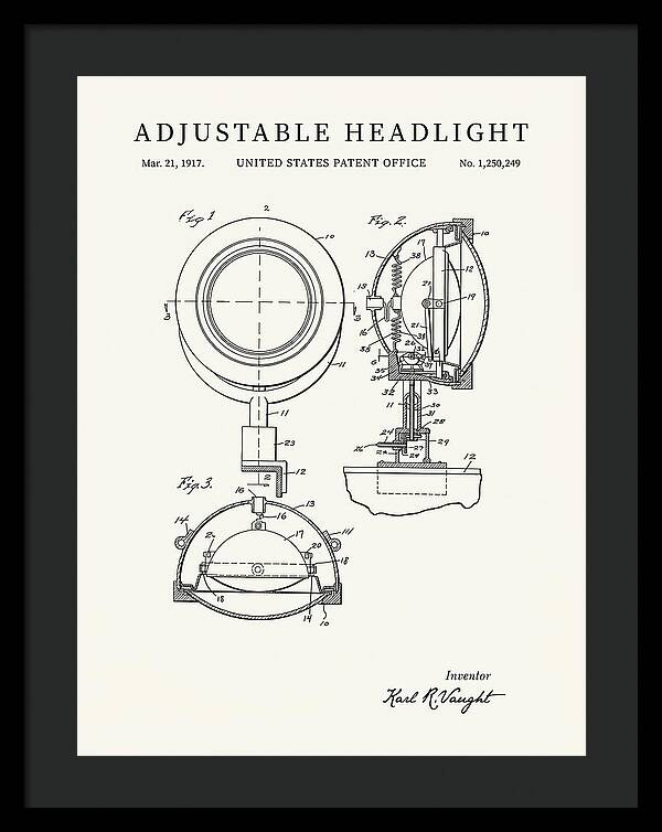 Adjustable Headlight Minimalist Patent Us1250249a