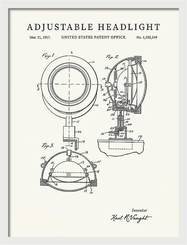 Adjustable Headlight Minimalist Patent Us1250249a