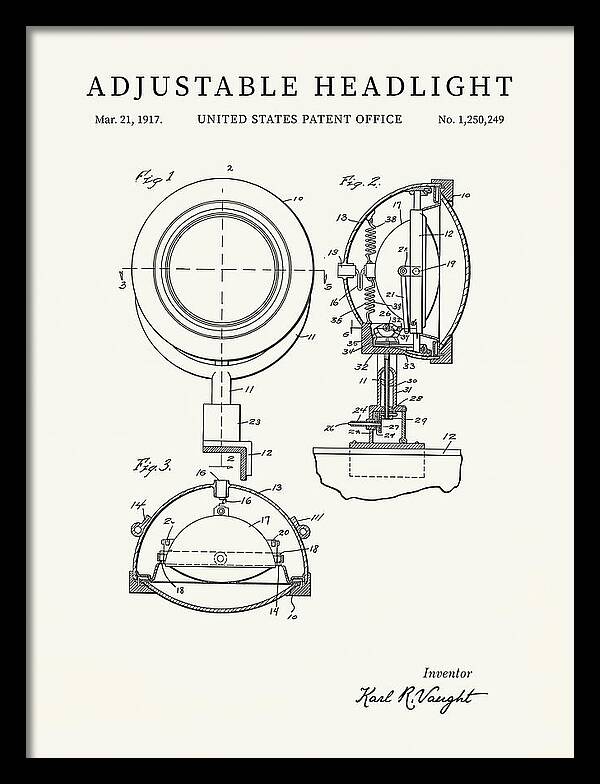 Adjustable Headlight Minimalist Patent Us1250249a