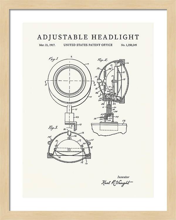 Adjustable Headlight Minimalist Patent Us1250249a