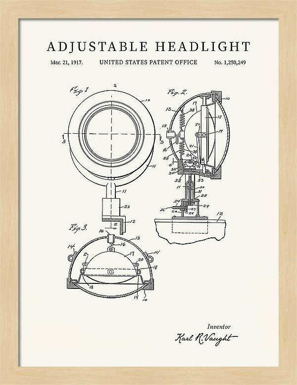 Adjustable Headlight Minimalist Patent Us1250249a