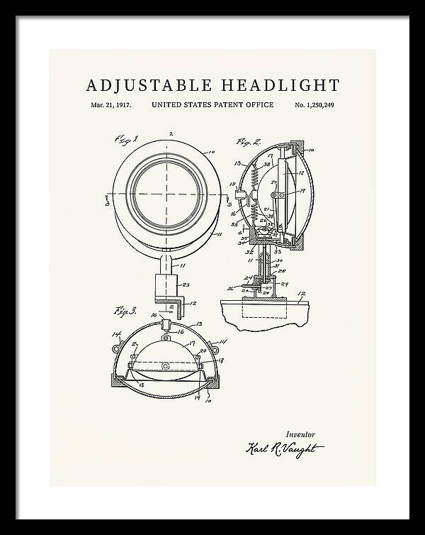 Adjustable Headlight Minimalist Patent Us1250249a