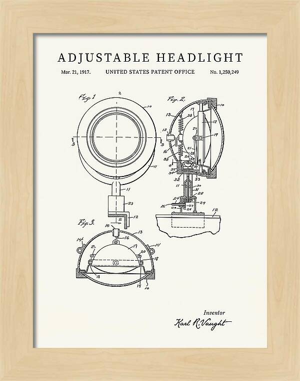 Adjustable Headlight Minimalist Patent Us1250249a