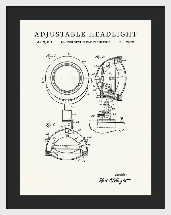 Adjustable Headlight Minimalist Patent Us1250249a