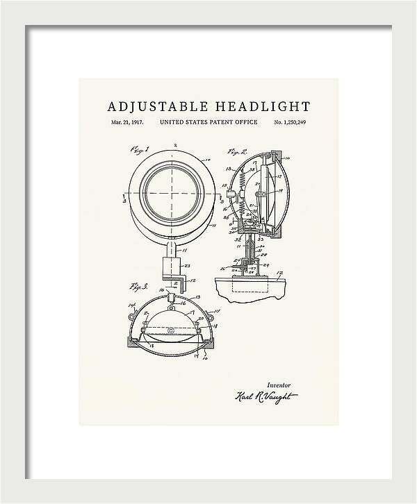 Adjustable Headlight Minimalist Patent Us1250249a