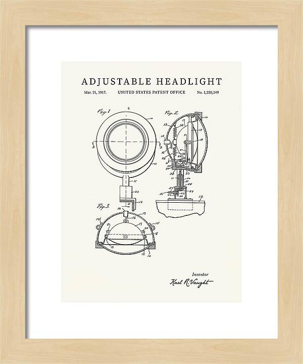 Adjustable Headlight Minimalist Patent Us1250249a
