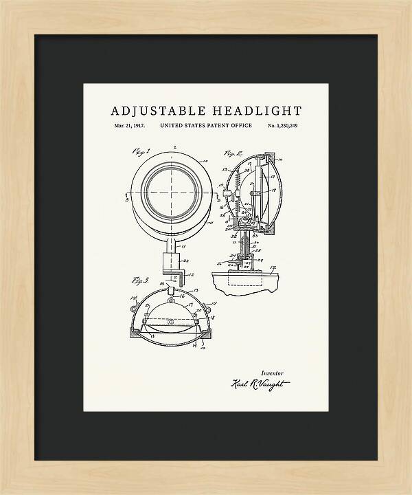Adjustable Headlight Minimalist Patent Us1250249a