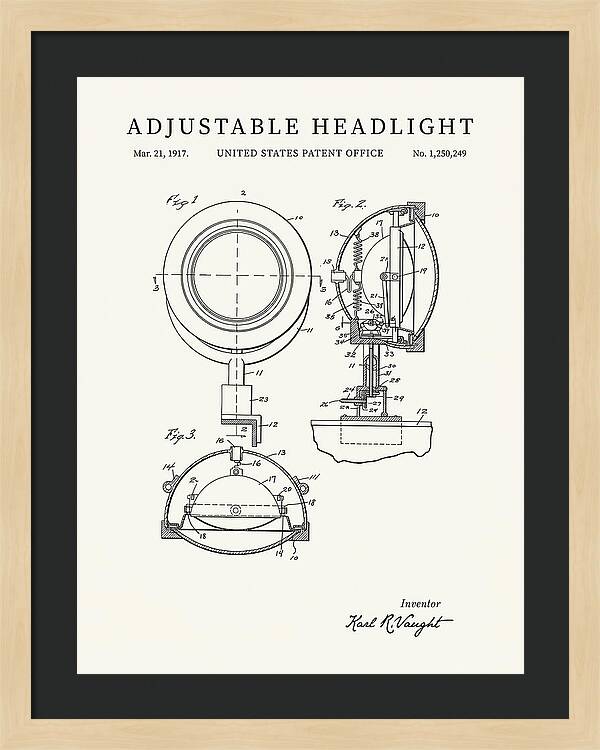 Adjustable Headlight Minimalist Patent Us1250249a