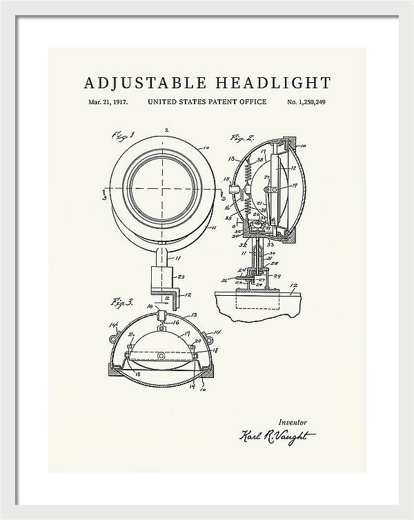 Adjustable Headlight Minimalist Patent Us1250249a