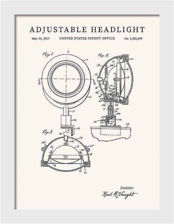 Adjustable Headlight Minimalist Patent Us1250249a