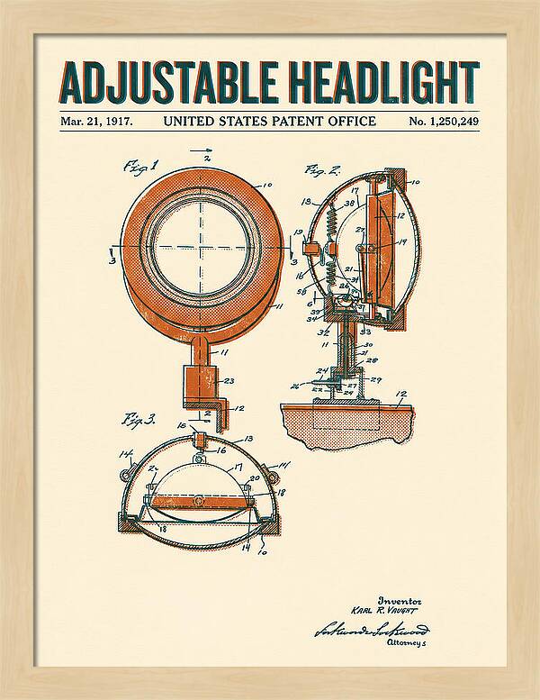 Adjustable Headlight Retro Patent Us1250249a
