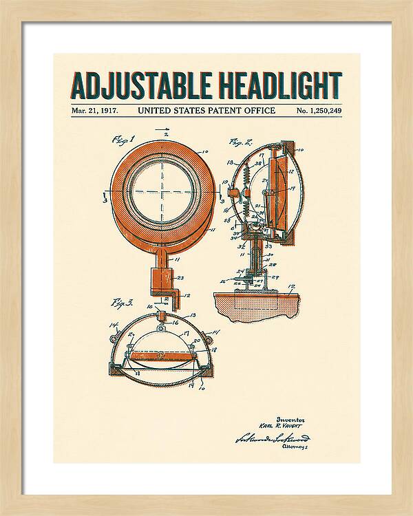 Adjustable Headlight Retro Patent Us1250249a
