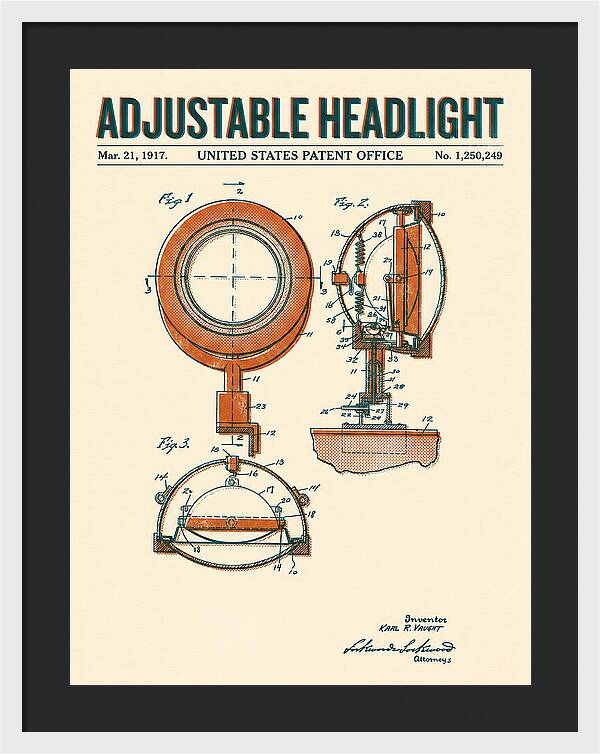 Adjustable Headlight Retro Patent Us1250249a