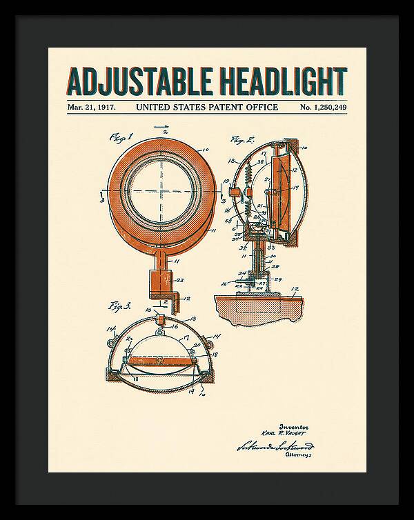 Adjustable Headlight Retro Patent Us1250249a