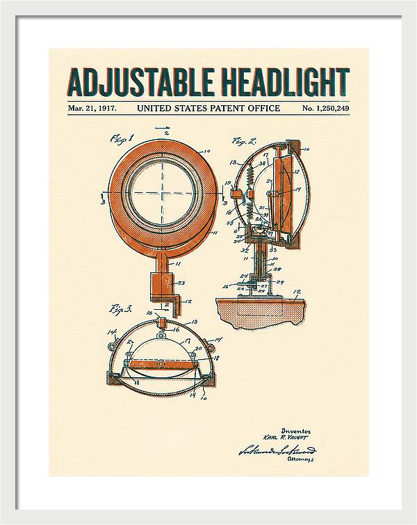 Adjustable Headlight Retro Patent Us1250249a