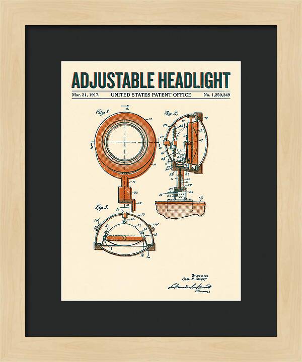 Adjustable Headlight Retro Patent Us1250249a