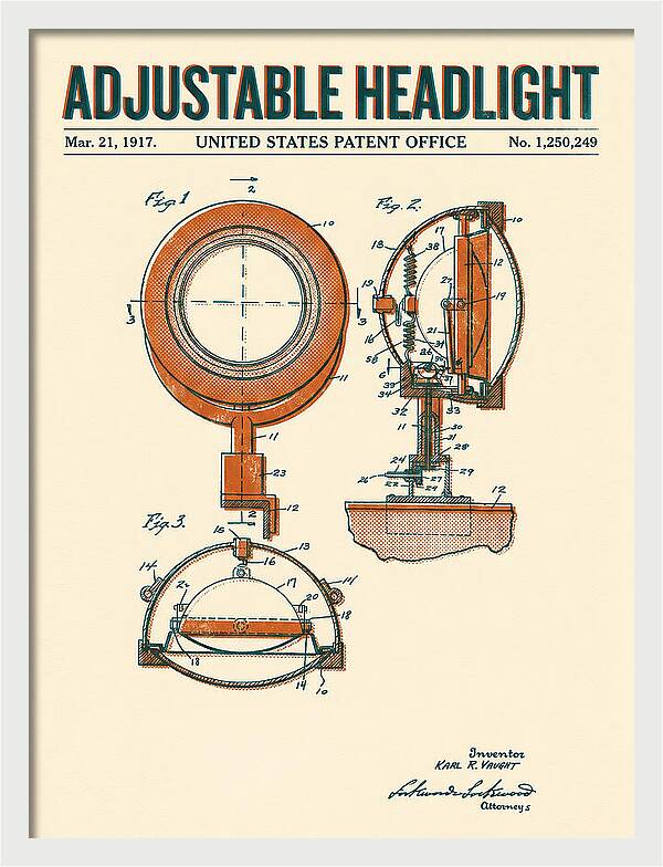 Adjustable Headlight Retro Patent Us1250249a