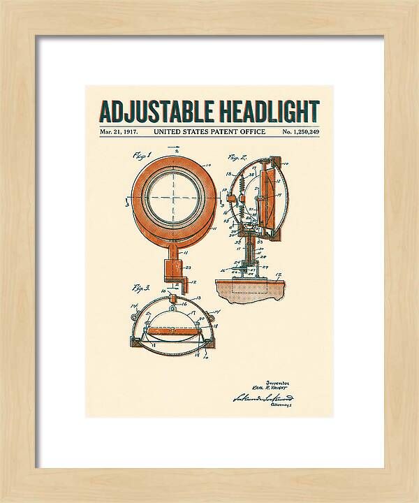 Adjustable Headlight Retro Patent Us1250249a