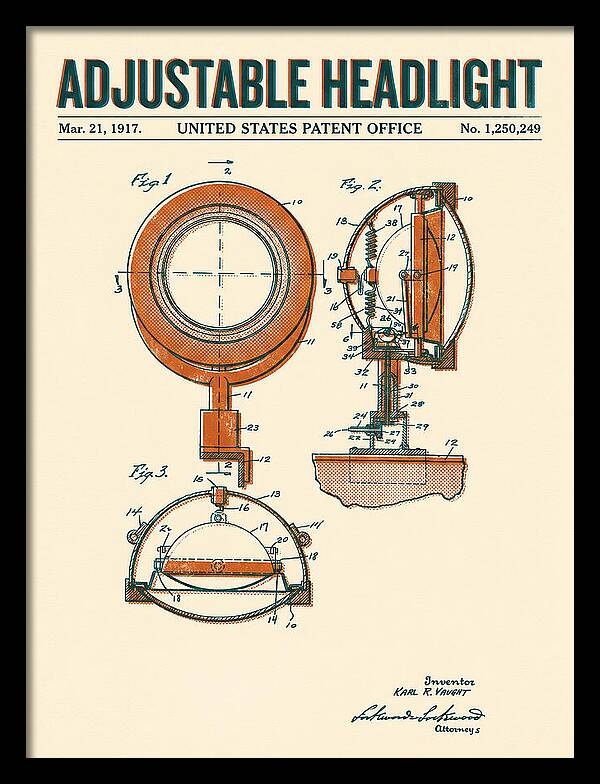 Adjustable Headlight Retro Patent Us1250249a