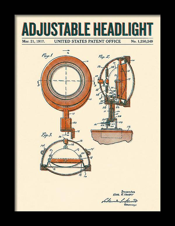 Adjustable Headlight Retro Patent Us1250249a