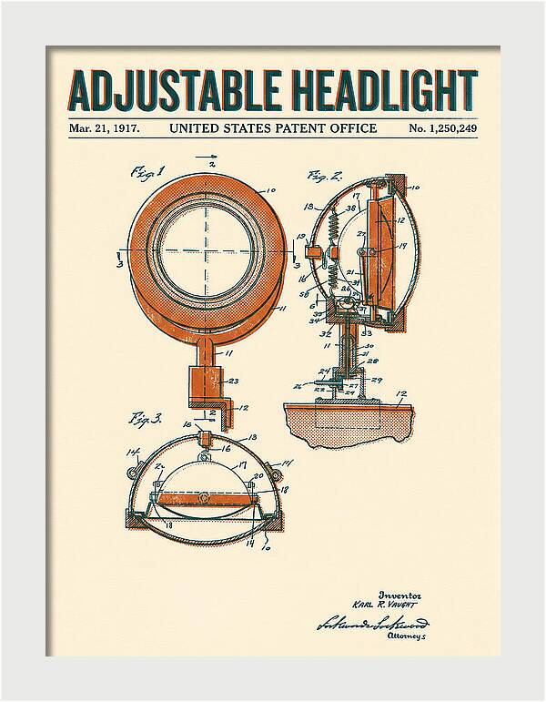 Adjustable Headlight Retro Patent Us1250249a