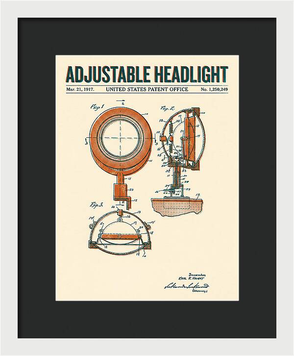 Adjustable Headlight Retro Patent Us1250249a