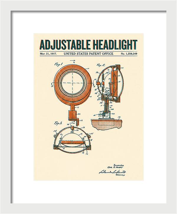 Adjustable Headlight Retro Patent Us1250249a