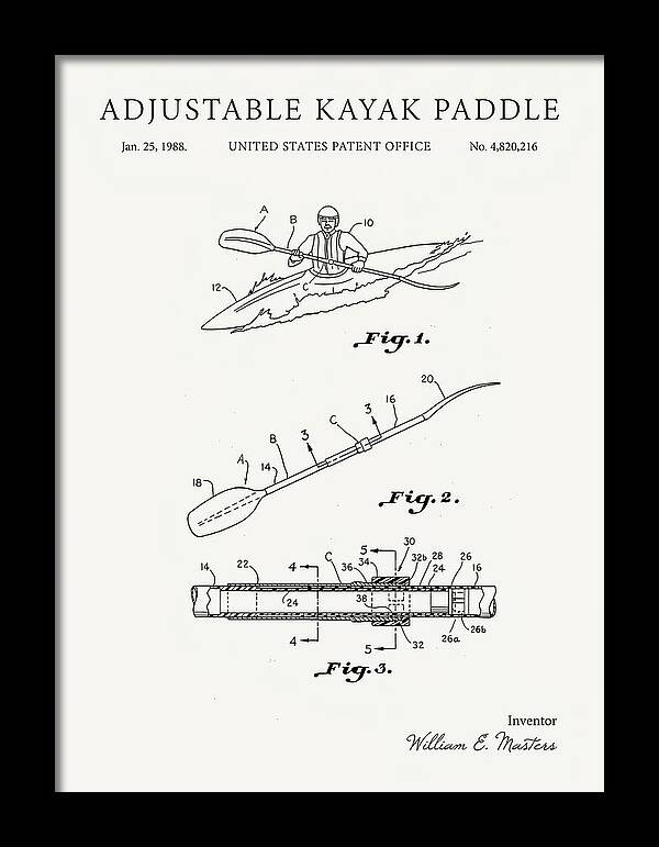 Adjustable Kayak Paddle Minimalist Patent Us4820216a
