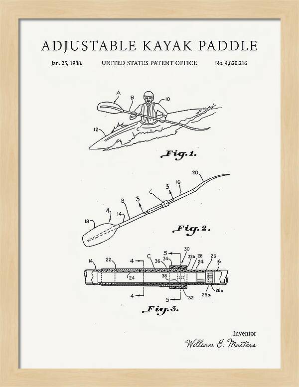 Adjustable Kayak Paddle Minimalist Patent Us4820216a
