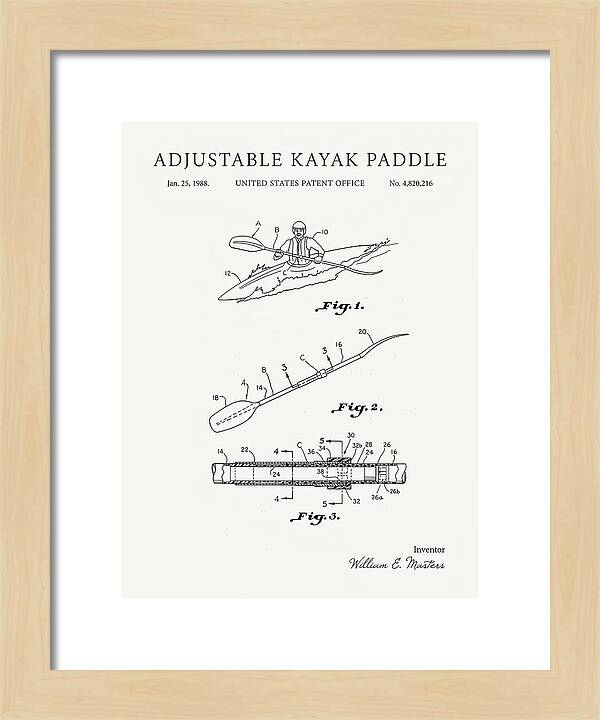 Adjustable Kayak Paddle Minimalist Patent Us4820216a