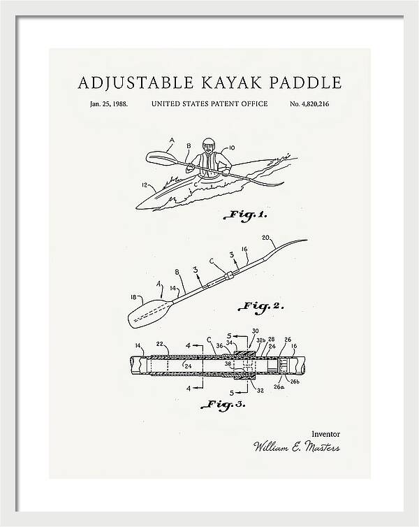 Adjustable Kayak Paddle Minimalist Patent Us4820216a
