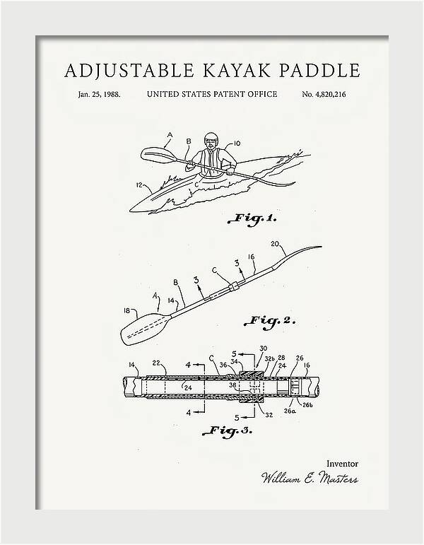 Adjustable Kayak Paddle Minimalist Patent Us4820216a