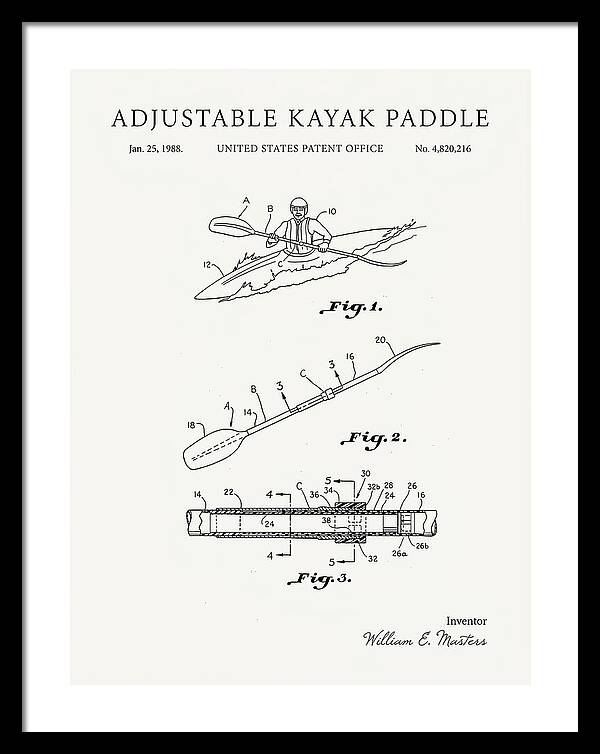Adjustable Kayak Paddle Minimalist Patent Us4820216a