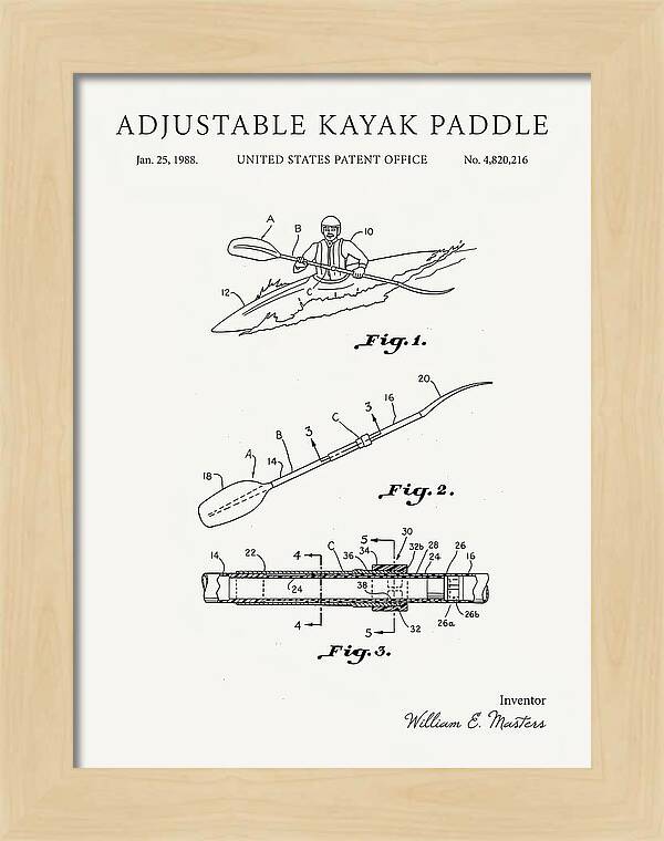 Adjustable Kayak Paddle Minimalist Patent Us4820216a
