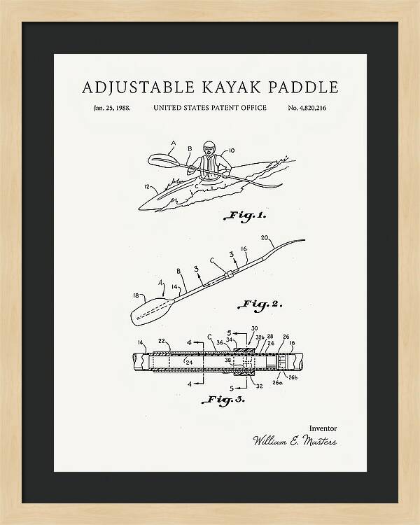 Adjustable Kayak Paddle Minimalist Patent Us4820216a