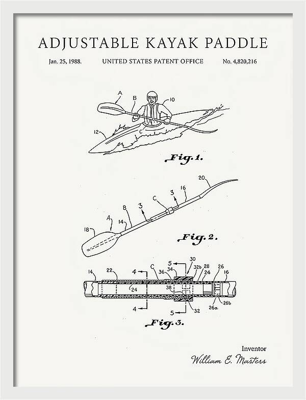 Adjustable Kayak Paddle Minimalist Patent Us4820216a