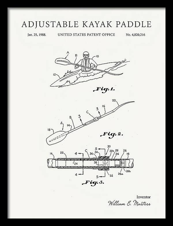 Adjustable Kayak Paddle Minimalist Patent Us4820216a