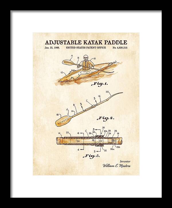 Adjustable Kayak Paddle Watercolor Patent Us4820216a